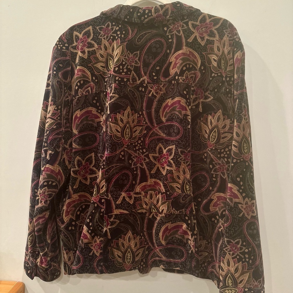 Crushed Velvet Vintage Paisley Jacket Brown Burgundy Gold Whimsigoth Sz 1X - Picture 4 of 14